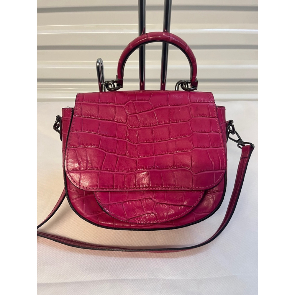 Vera Pelle Genuine Italian Leather Top handle Pink Purse with Crossbody Strap